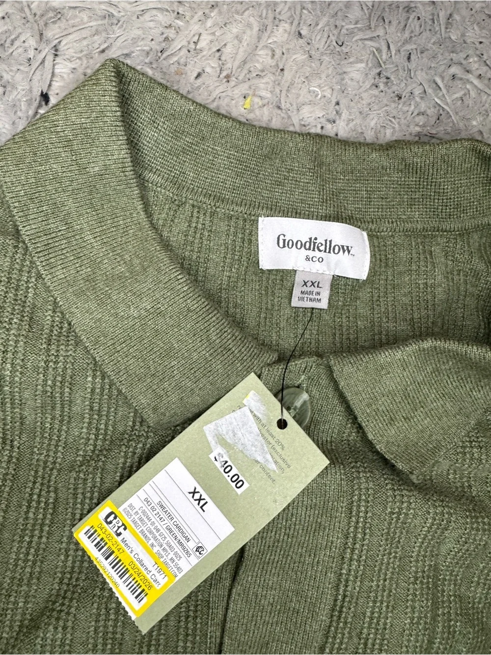 Goodfellow & Co Men’s Collared Cotton Blend Cardigan Sweater - Green XXL NWT